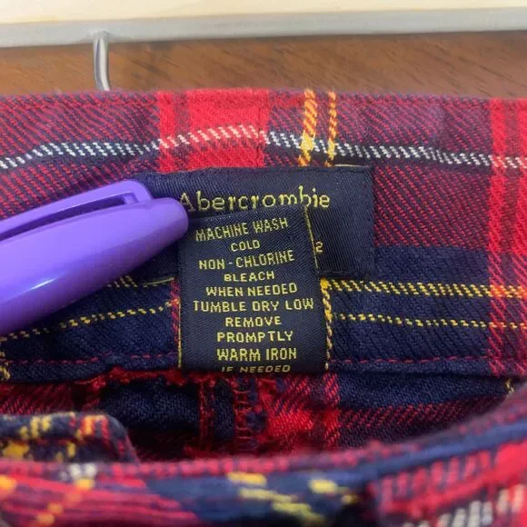 Abercrombie and Fitch Size 2 Red Plaid Mini Skirt Y2K Vintage Cotton Wool Blend - Picture 3 of 5